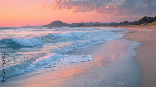 Beach at Sunset With Waves