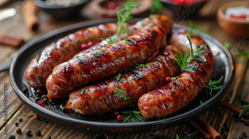 Plate Full of Sausages and Vegetables on Table