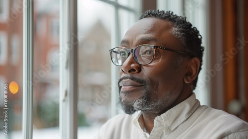 Man With Glasses Looking Out of a Window