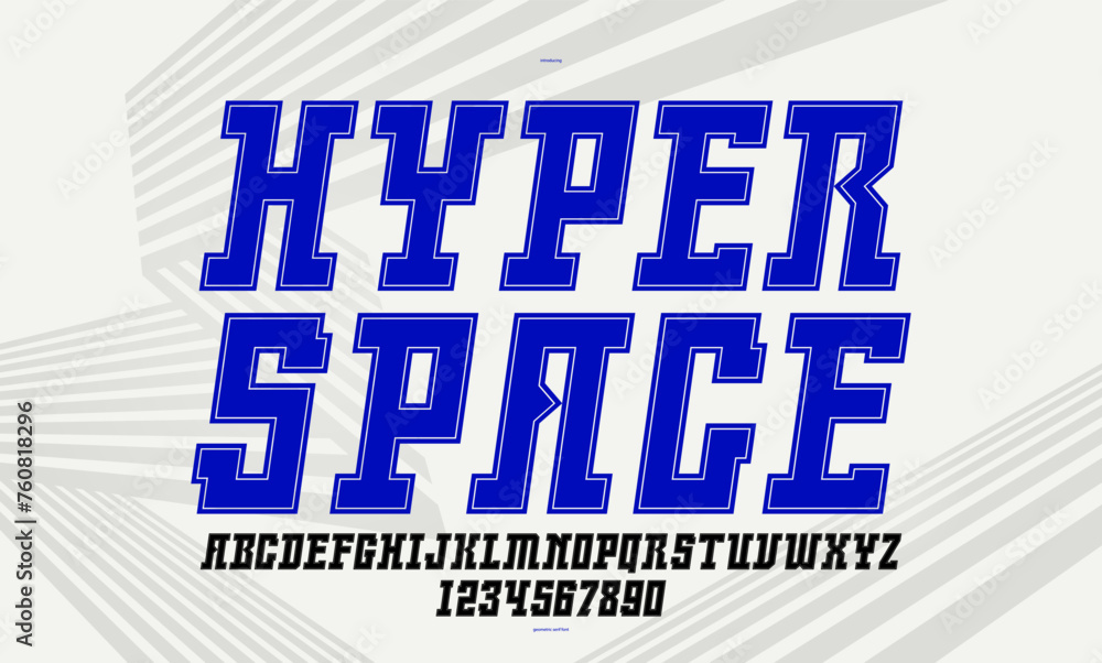Obraz premium Technology and future style display font for logos and posters, vector typeface in modern minimal style, geometric design alphabet letters and numbers, high-tech, italic version.