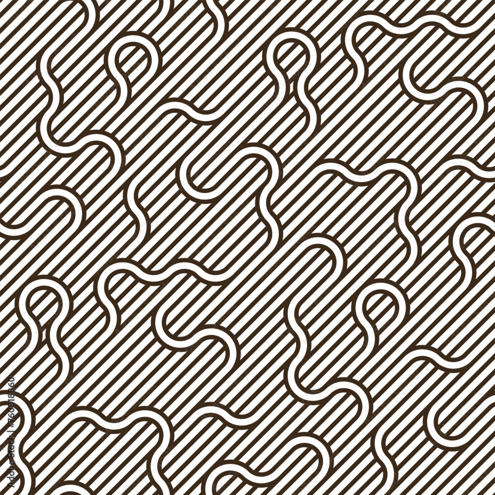 Linear seamless background with twisted lines, vector abstract geometric pattern, stripy weaving, optical maze, web network. Black and white design. Linear seamless background with twisted lines, vector abstract geometric pattern, stripy weaving, optical maze, web network. Black and white design.