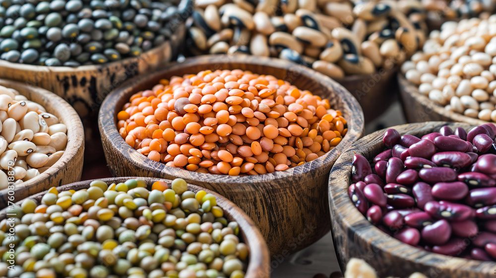 Assorted Legumes in Wooden Bowls
Assorted Legumes in Wooden Bowls