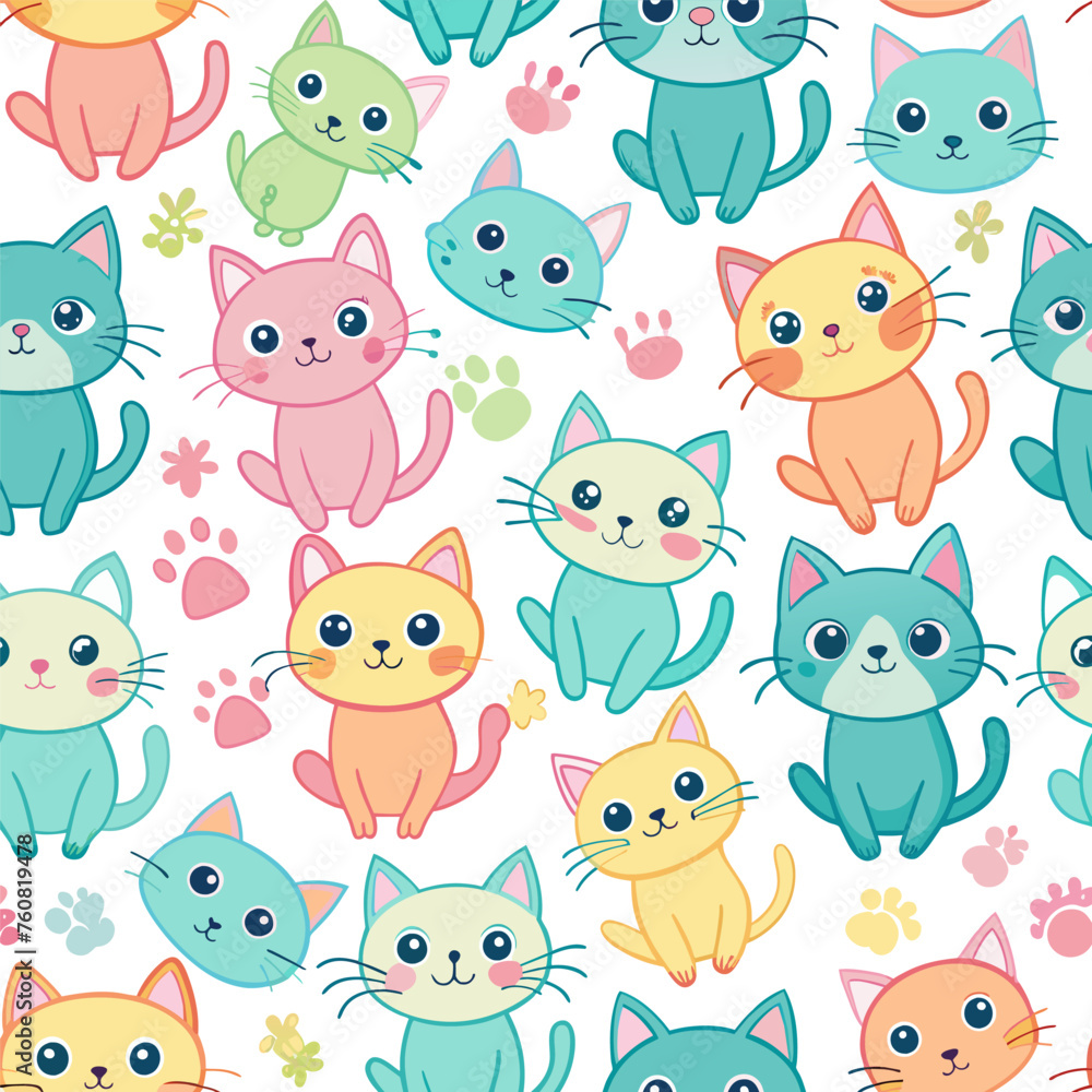 Obraz premium cute cats art seamless pattern background