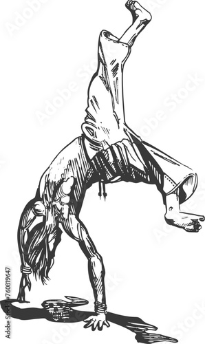 Capoeira. Dancer breakdance man, sketch drawing