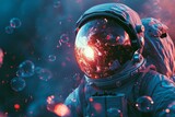 Futuristic Astronaut galaxy bubbles. Science world. Generate Ai