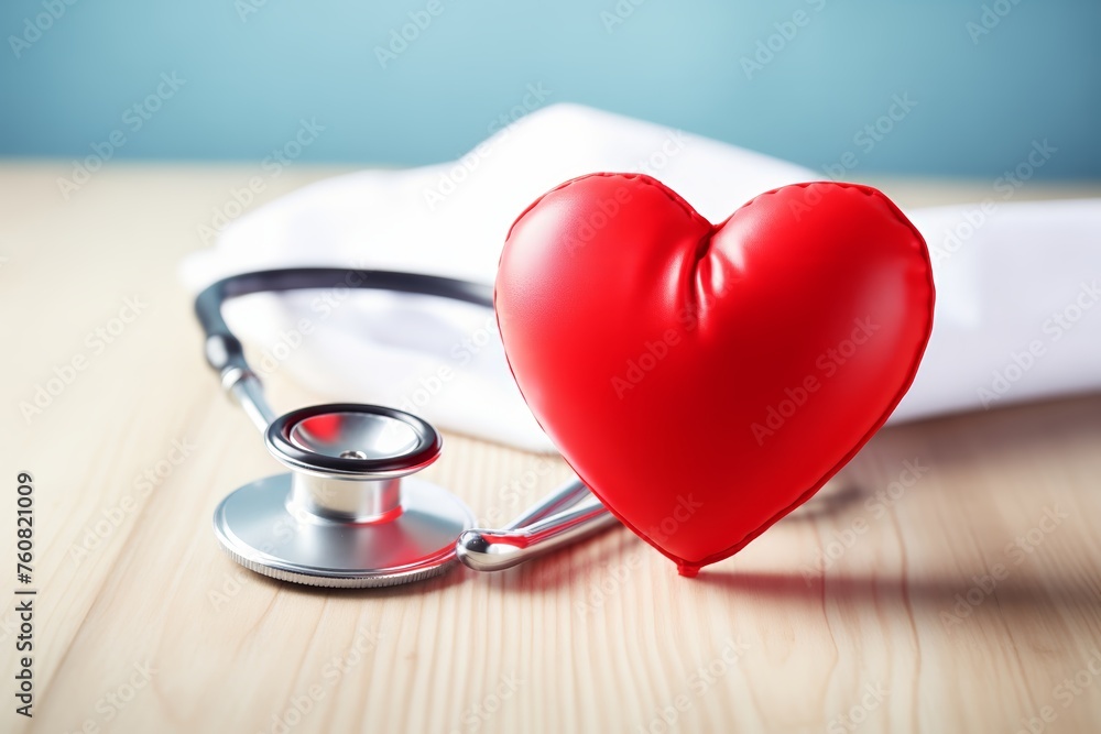 Red heart and stethoscope on white table Red heart and stethoscope on white table