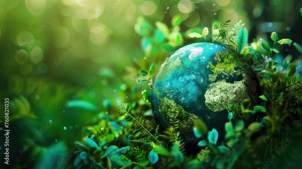 The concept of Earth Day is depicted with a Green Ball with various kinds of plants. The concept of Earth Day is depicted with a Green Ball with various kinds of plants.