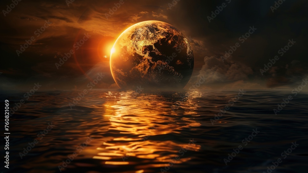 Global warming concept illustration, copy space. AI generated - obrazy, fototapety, plakaty 