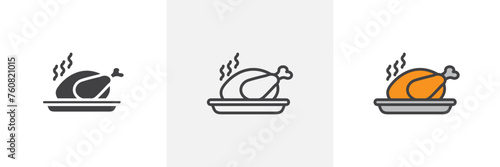 Icon Series for a Roasted Turkey Feast. Vector Image of a Gourmet Turkey Dish.