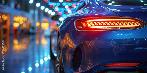 new modern blue luxury car is on sale at dealership. Back taillight © alexkoral