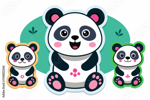 Panda stickers for kids on white background  vector illustration