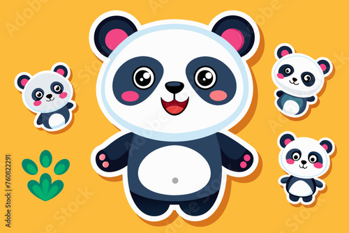 Panda stickers for kids on white background  vector illustration