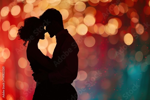 Silhouette of a couple dancing intimately