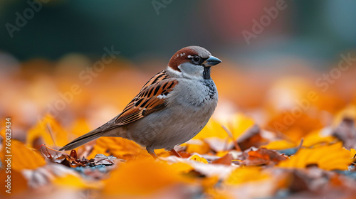 Sparrow close up posing. Sparrow close to the blurred background of nature. © Muhammad