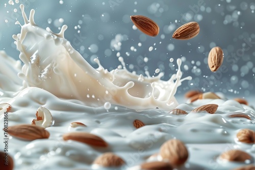 Splash of milk. Milk splash with almonds