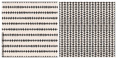 Abstract lined seamless repeat pattern. Set of monochrome, vector, hand drawn, geometric striped aop all over print.