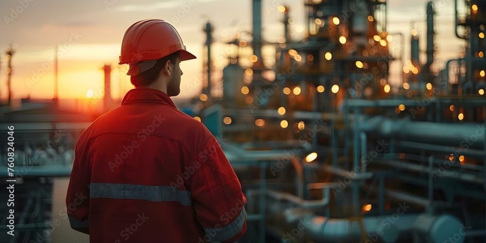 Managing oil refinery production with precision and expertise. Concept Oil Refining Process, Production Optimization, Quality Control, Equipment Maintenance, Expertise Development