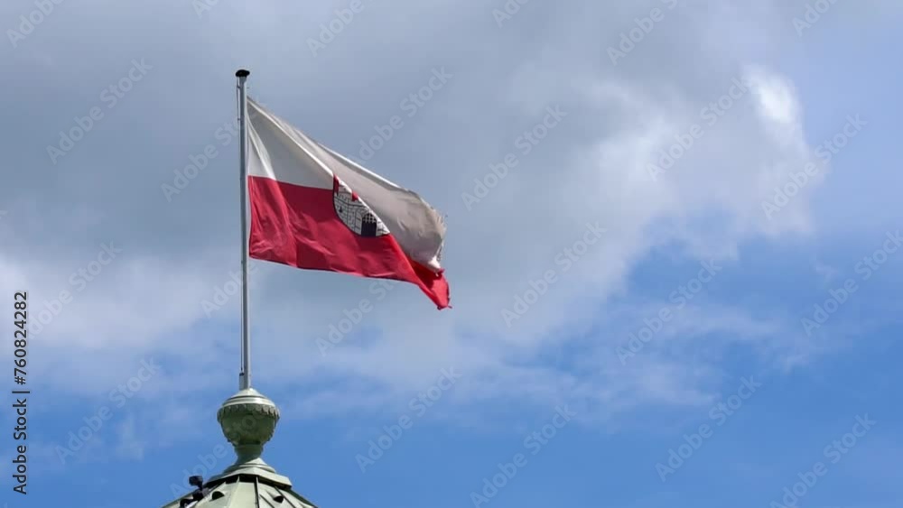 The Flag of Salzburg Waving Under a Dynamic Cloud-Filled Sky Slow Motion The Flag of Salzburg Waving Under a Dynamic Cloud-Filled Sky Slow Motion