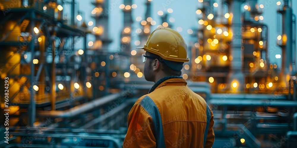 Overseeing production at an oil refinery with precision and expertise. Concept Oil Refinery Production, Precision Expertise, overseeing operations, safety protocols, maintaining efficiency,