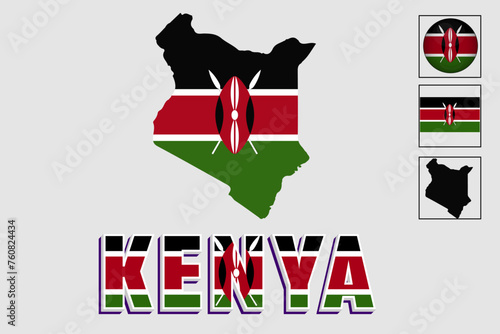 Kenya map and flag in vector illustration