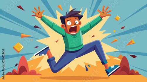 Cartoon Man Slipping and Falling With Shocked Expression
