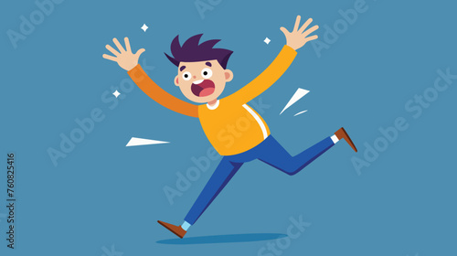 Cheerful Man Celebrating With a Joyful Leap Against Blue Background