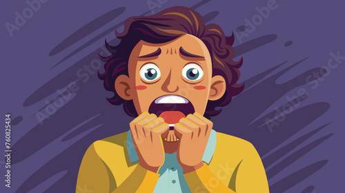 Anxious Young Man Biting Nails in Vector Illustration