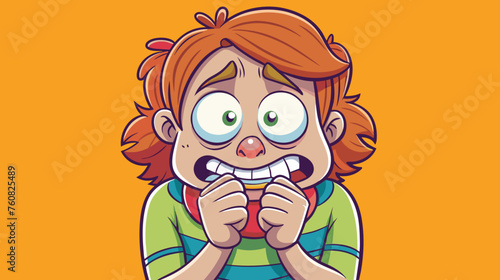 Nervous Cartoon Child Illustration on Orange Background