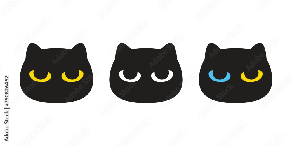 cat vector icon black kitten face head logo calico neko eye pet cartoon character munchkin illustration symbol clip art isolated design - obrazy, fototapety, plakaty 
