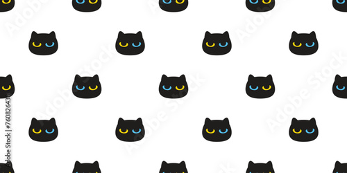 cat seamless pattern face blue yellow eye vector kitten head calico munchkin neko pet cartoon doodle gift wrapping paper tile background repeat wallpaper illustration isolated design