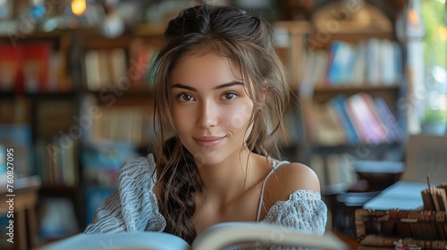 Girl Reading Book at Table
