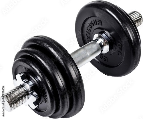 Adjustable dumbbell with black weight plates, cut out transparent