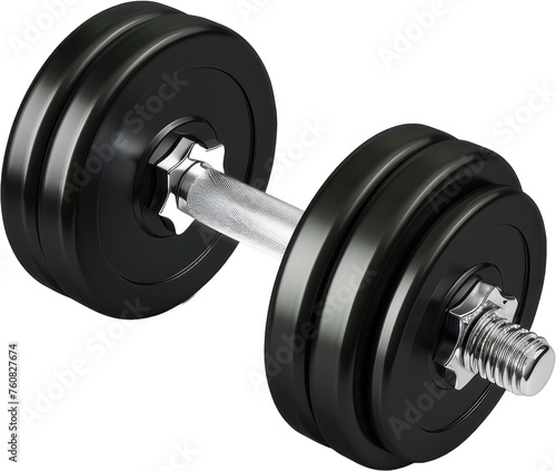 Adjustable dumbbell with black weight plates, cut out transparent