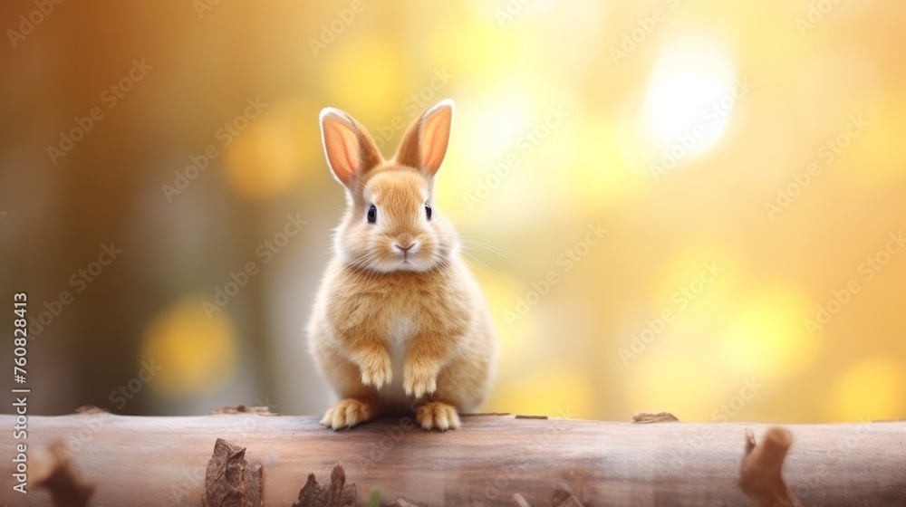 Fototapeta premium Rabbit sit on the wood on nature background