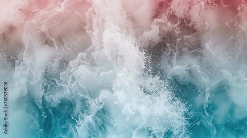 a close up of a blue and pink background with white and black swirls on the bottom of the image.