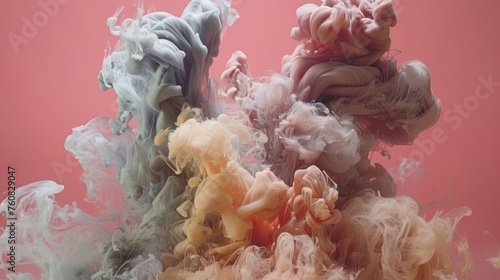 a group of different colored smokes floating in the air on a pink background that appears to be floating in the air. photo