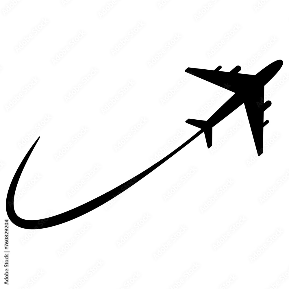 Airplane flying silhouette. Plane with speed line symbol. Vector illustration isolated on white. Airplane flying silhouette. Plane with speed line symbol. Vector illustration isolated on white.