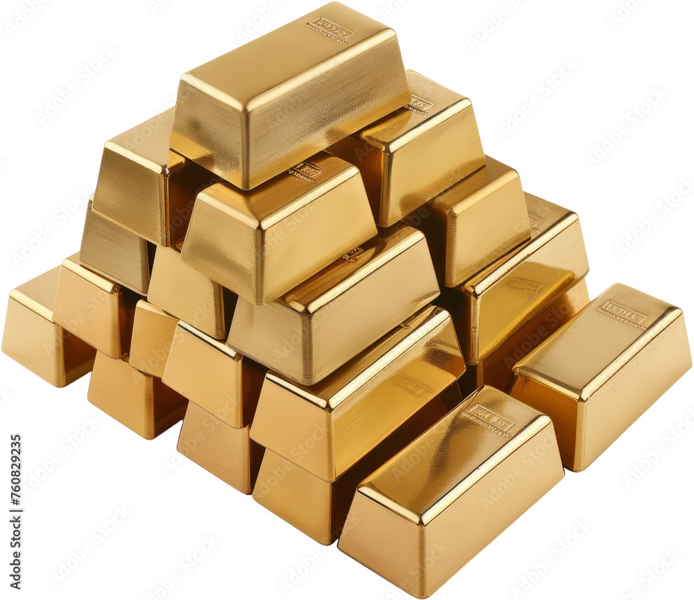 Stack of gold bars, cut out transparent