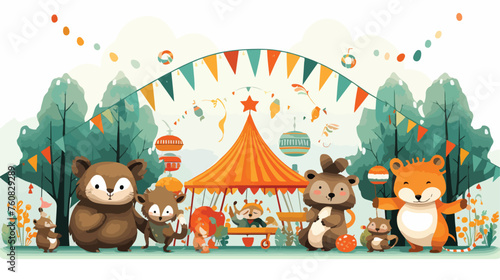 Fototapeta Naklejka Na Ścianę i Meble -  A cheerful scene of animals having a carnival in th