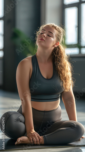 Mujer con sobrepeso haciendo ejercicio © VicPhoto