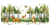 A cheerful scene of animals having a game of soccer