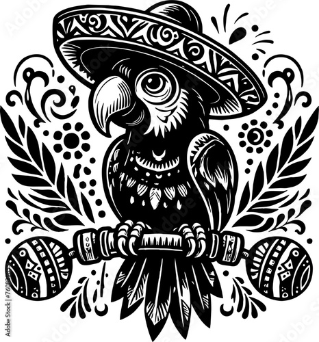 Parrot Black Vector in the Mexican Style