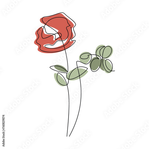 Hand drawn poppy flower rose carnation vector. Linear contour icon. Line continuous drawing. Floral design, botanical print, card, wall art poster, logo, doodle, symbol. Abstract cartoon illustration.