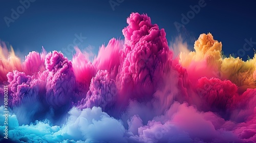a group of clouds that have been colored in different shades of pink, blue, yellow, orange, and red. photo