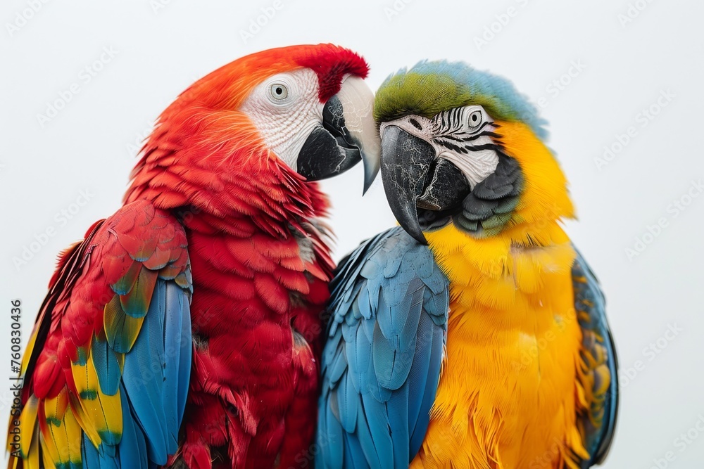Two Colorful Parrots Standing Together
