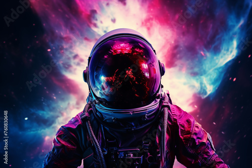 Astronaut in Space Suit Against Colorful Background