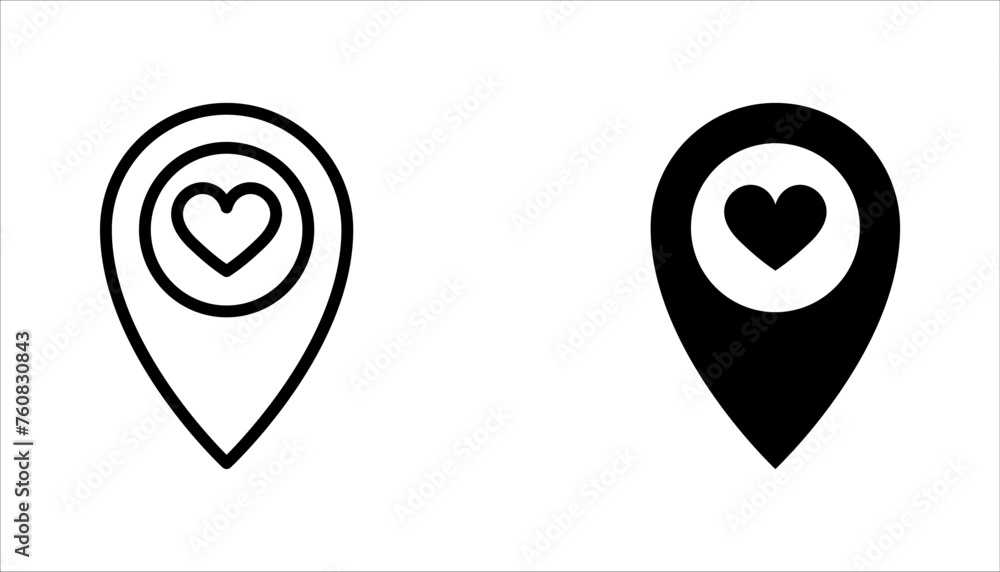 map pin icon set, location pin icon set, map pointer with heart icon vector illustration on white background - obrazy, fototapety, plakaty 