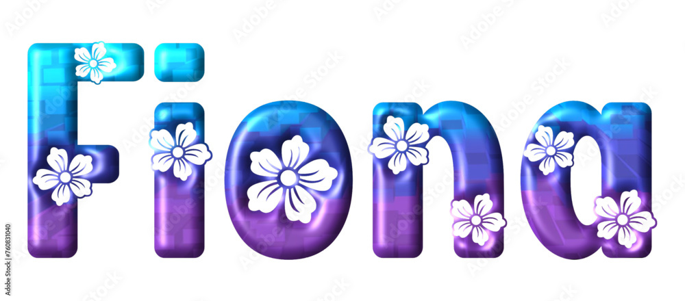 Fiona- multicolor - written with engraved typical Hawaiian hibiscus flowers- word for websites, e-mail, sublimation greetings, banners, cards, t-shirt, sweatshirt, prints, cricut, - obrazy, fototapety, plakaty 