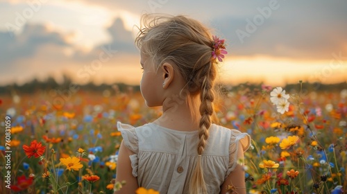Little Girl Standing in Field of Flowers