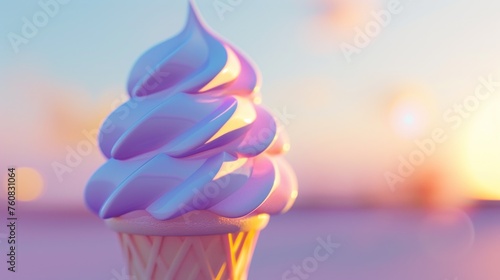a close up of a cupcake with purple frosting on a pink and blue surface with blurry lights in the background. photo